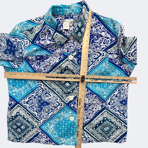 Coldwater Creek Shacket Jacket L Blue Teal Bandana Paisley Button Front Cotton - Picture 5 of 10